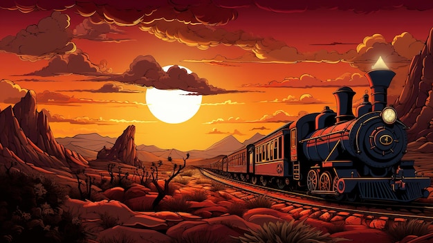 砂漠の中を電車が走ります。