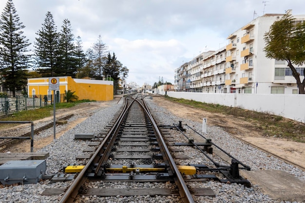 Train station tracks in Olhao city