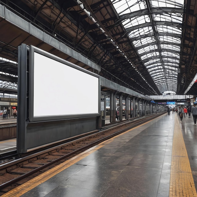 Photo a train station with a blank billboard