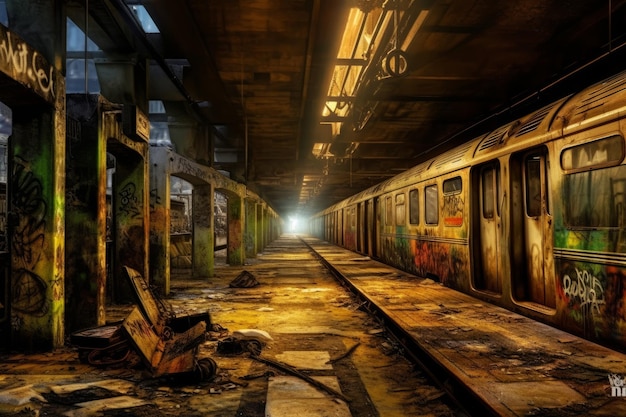 A train that has been abandoned in a tunnel