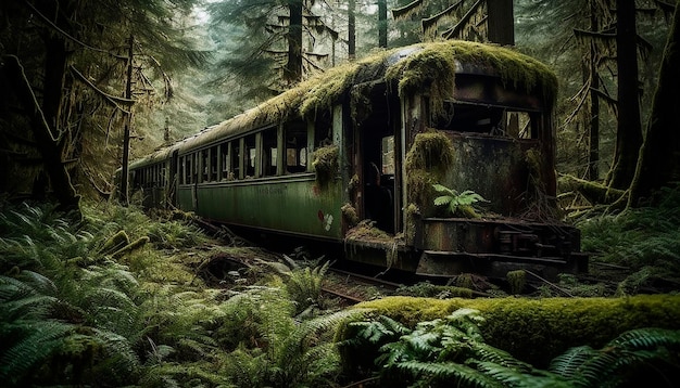 A train that has moss on it