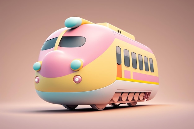 正面にtokyoの文字が入った黄色とピンクの電車。