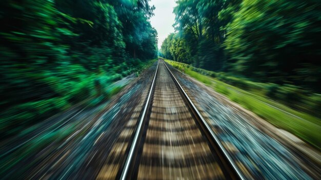 Foto il binario del treno passa attraverso una fitta foresta