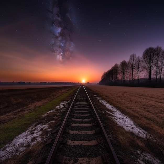 Железнодорожный путь на фоне заката