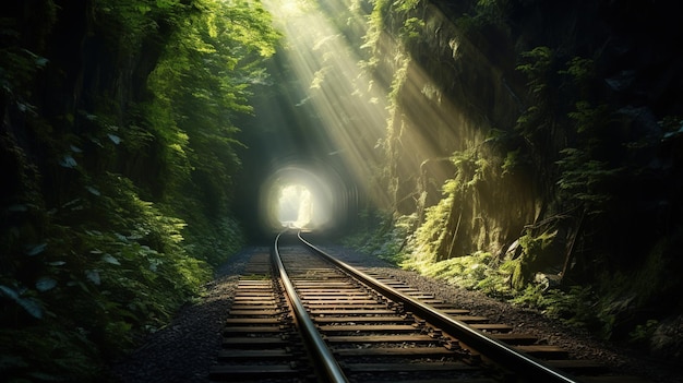 Train tracks in the forest