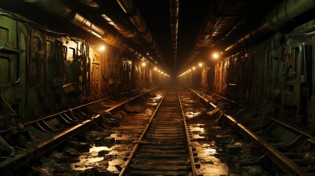 a train tracks in a tunnel