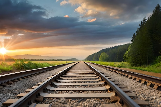 Фото Железнодорожные пути на фоне заката