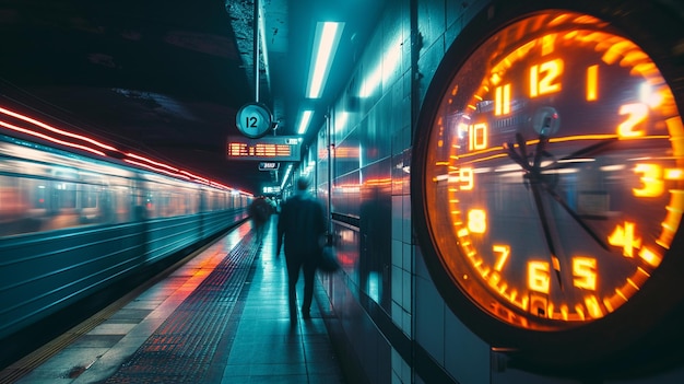 train tracks with a clock