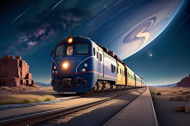 Train traveling through space