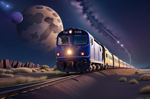 Train traveling through space