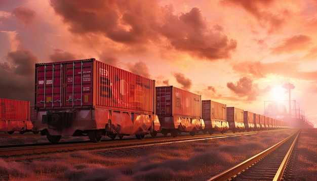 train wagons carrying cargo containers for shipping companies