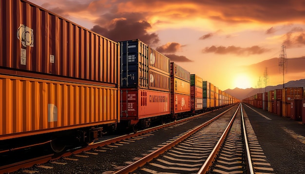 train wagons carrying cargo containers for shipping companies