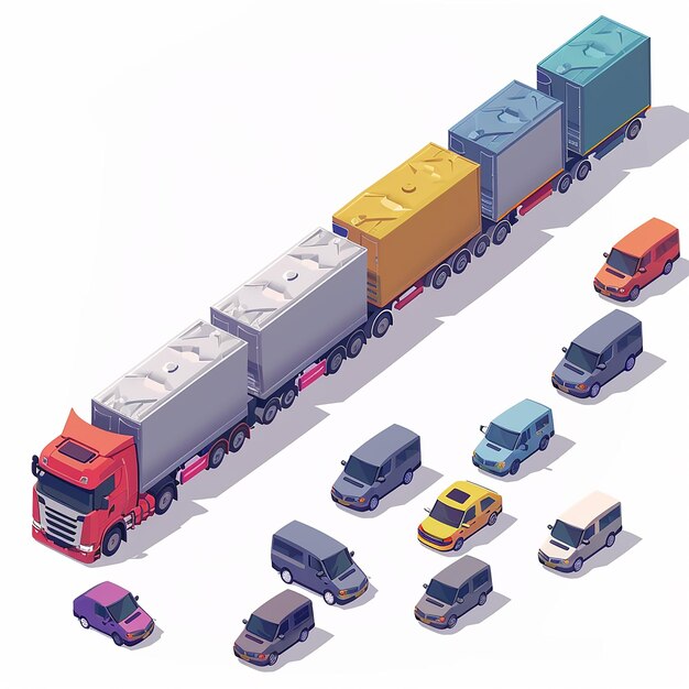 Photo a train with cars and trucks on the tracks