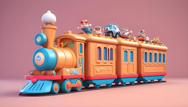 Foto treno con personaggi dei cartoni animati 3d