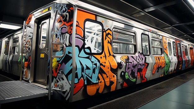 A train with graffiti on it