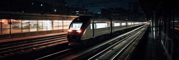 A train with the lights on