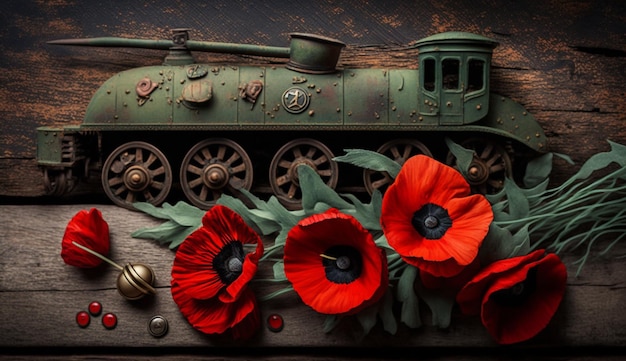 Photo a train with poppies on it