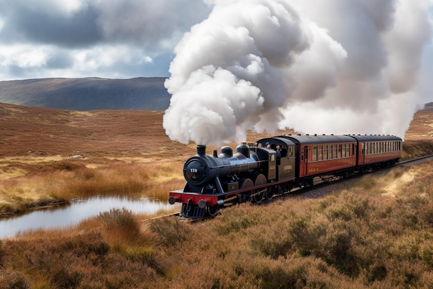 A train with a steam engine on the front