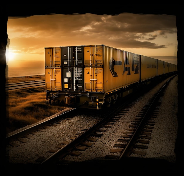 Photo a train with a yellow container on the side of it