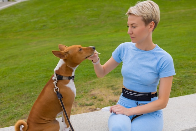 Cane intelligente addestrato che prende cibo dall'essere umano