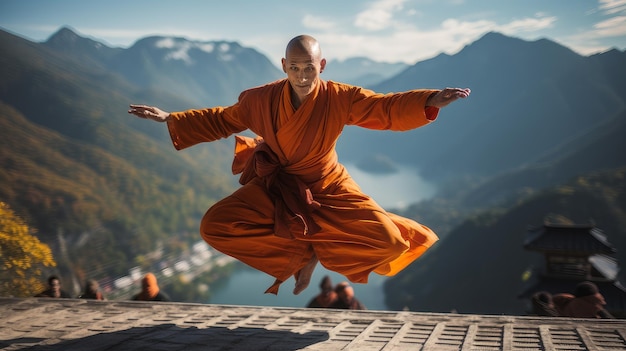 Trainen in de bergen van een shaolin-monnik