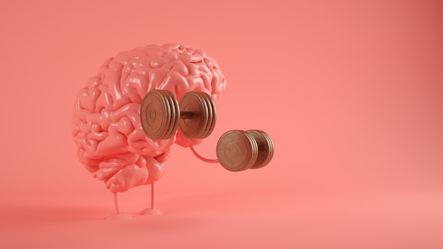 Training brain on pink 3d rendering