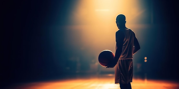 Training field Basketball player with ball in professional stadium