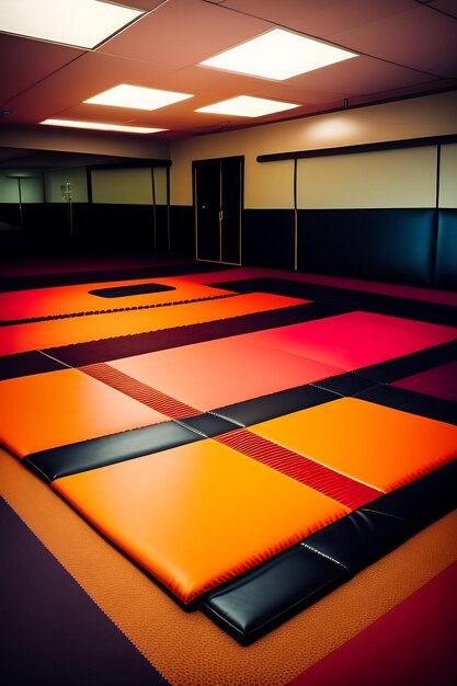 Training mats and martial arts in dojo