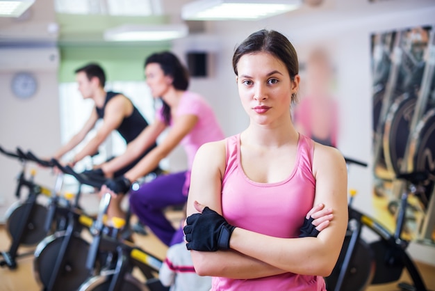 training people biking in the gym