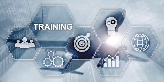Foto webinar di formazione business internet technology concept iscrizione sullo schermo virtuale formazione