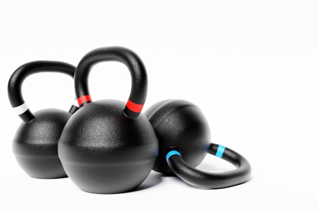 Training weights on white isolated background Dumbbells kettlebell