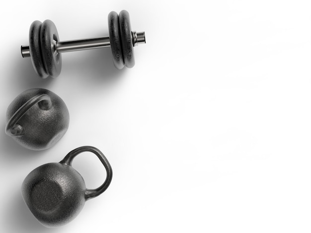 Trainingsconcept met kettlebells en dumbbells