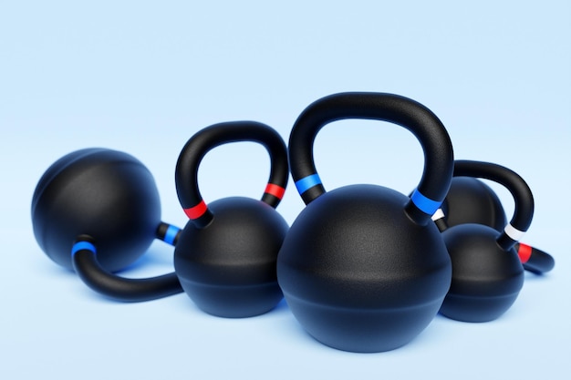 Trainingsgewichten op witte geïsoleerde achtergrond Halters kettlebell