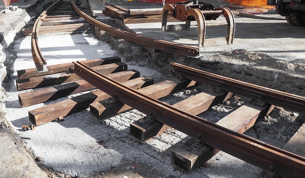 Tramway rails construction work