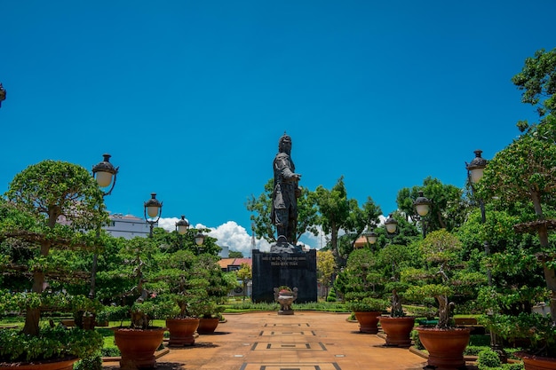 Tran Hung Dao statue in Vung Tau city in Vietnam Monument of the military leader on blue sky backgr