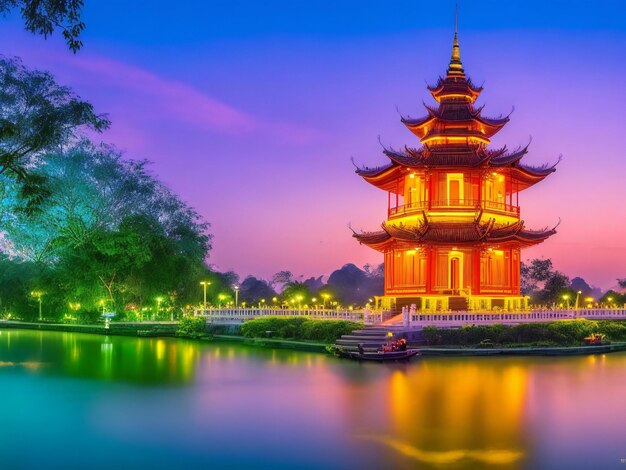 Tran quoc pagoda in hanoi vietnam after sunset ai generated