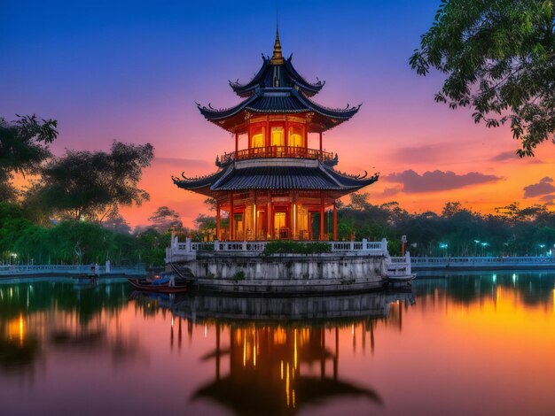 Tran quoc pagoda in hanoi vietnam after sunset ai generated