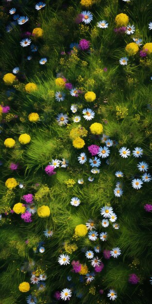 Tranquil Aerial View Of Vibrant Wild Flowers In Endless Forest