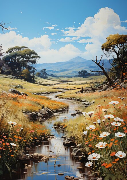 Tranquil African savanna landscape with a river running through it