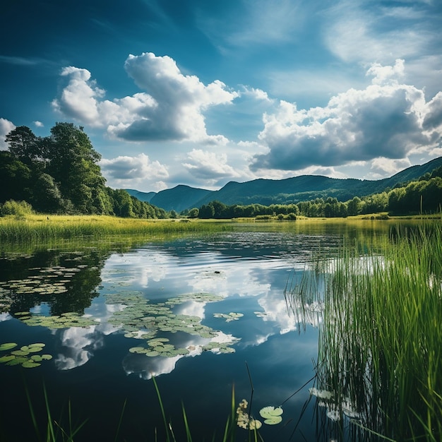 The tranquil afternoon sun bathes the landscape in a warm golden glow