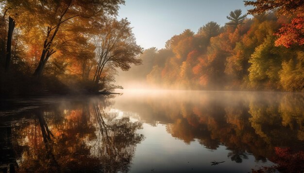 Tranquil autumn forest reflects vibrant multi colored beauty generated by AI