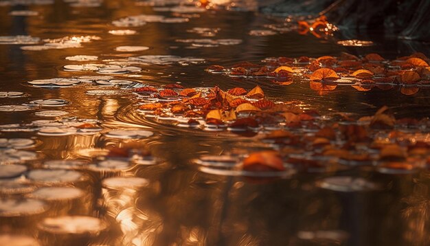 Tranquil autumn pond reflects vibrant foliage creating serene beauty generated by artificial intelligence