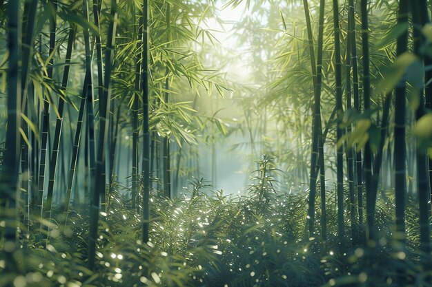 조용한 대나무 숲이 바람에 속삭이고