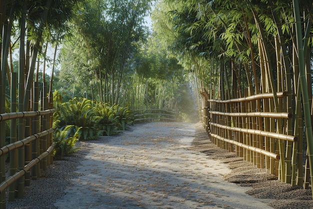 A tranquil bamboo grove with a winding path