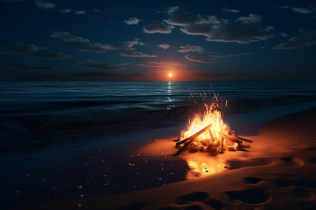 Photo a tranquil beach bonfire reflecting in the serene 00495 00