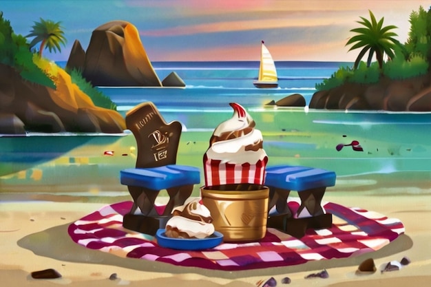 Tranquil Beach Picnic with Rocky Road Ice Cream