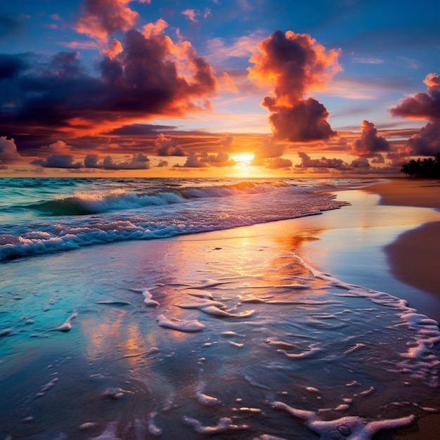海と空が出会う夕暮れの静かなビーチ