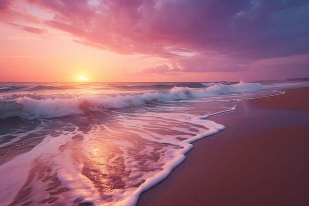 Tranquil beach sunset with warm colorful sky and gentle waves Generative AI