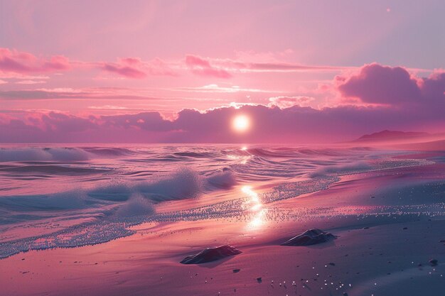 Photo tranquil beach sunsets painted with hues of pink a