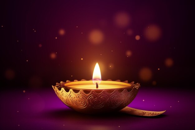 Photo tranquil and beautiful candle burning in dark night bokeh background diwali concept